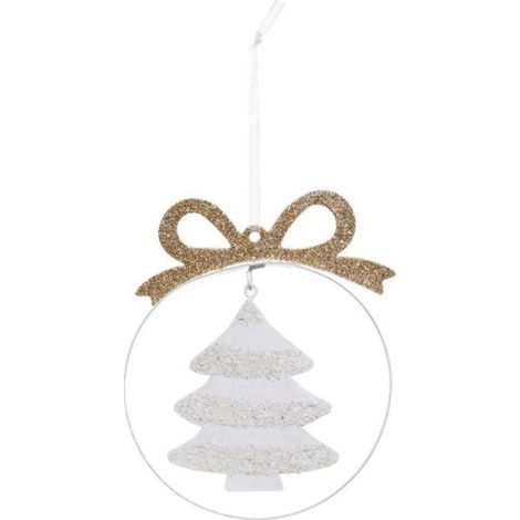 Paris Prix - Sujet De Noël sapin Avec Nœud 11cm Blanc & Or