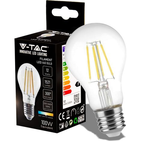 Ampoule LED Filament E27 - A60-12W (équivalent 100W) - 1521 Lumen - Ampoules LED Vintage Verre - Économie d'Énergie - 4000K Blanc Neutre (1/5)