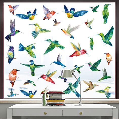 Lot de 9 autocollants statiques colibris à ressort pour fenêtres, portes coulissantes de cuisine, anti-collision et imperméables (1/4)