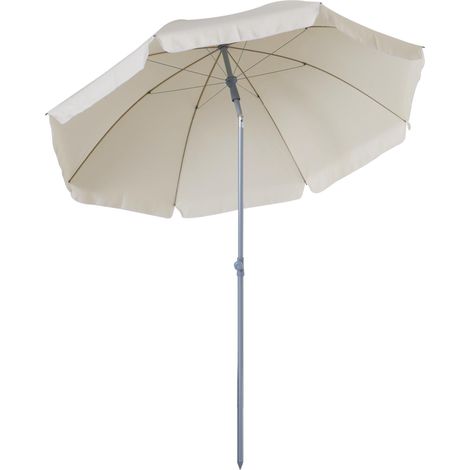 Parasol de plage beige de 202 cm de diamètre avec toit enclenable, mât et piquet détachables. Idéal pour le jarden.