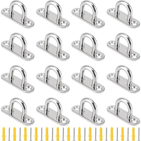 Lot de 16 Pontet INOX 304 avec 32 Vis - Kit Fixation Voile d'Ombrage - Crochet Plafond en Acier Inoxydable - Anneau d'Arrimage et Fixation Murale (1/5)