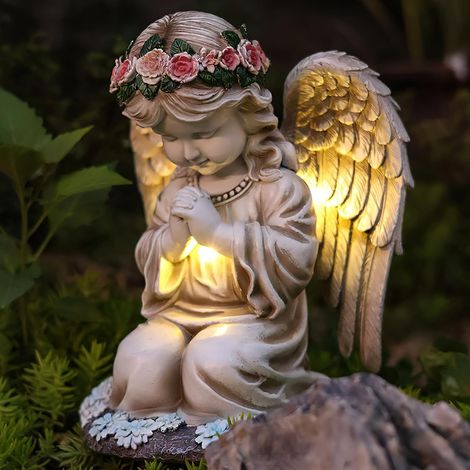 Figurines solaires de jardin, lanterne solaire, figurines de jardin, cadeaux pour femmes, décoration funéraire, cimetière, décoration de jardin, fée ange, sculpture décorative pelouse, cour, (1/4)