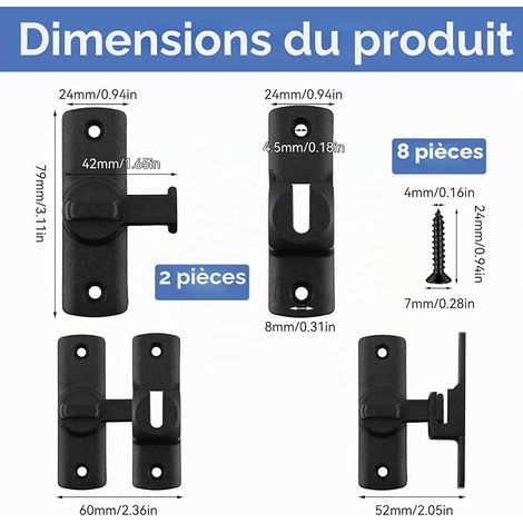 Verrou Baie Coulissante, Serrure de Fenêtre en Aluminium Noir Réglable, Bloc Porte Coulissante Adaptée aux Portes Coulissantes et Fenêtres d'une Épaisseur de 1–16 mm, Inclut Clés (1/4)
