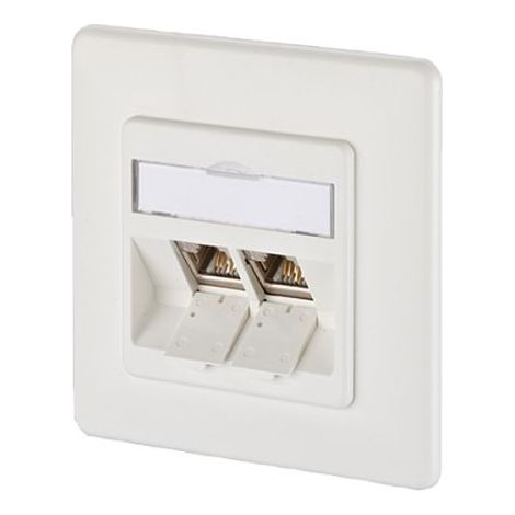 Prise réseau encastré insert avec plaque centrale et châssis 2 ports Metz Connect 1309121002-E blanc pur R68359 (1/2)