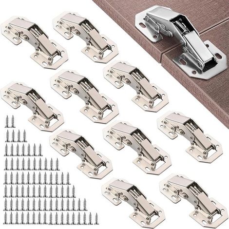 Lot de 10 charnières de meuble sans perçage, à recouvrement complet, avec fermeture douce, pour portes d'armoire, tiroirs et fenêtres (1/5)