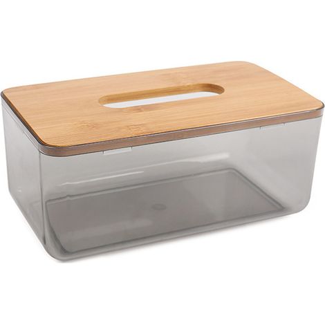 caja de pañuelos, transparente, de bambú y PET, con base antideslizante, para sala de estar y oficina. (1/5)