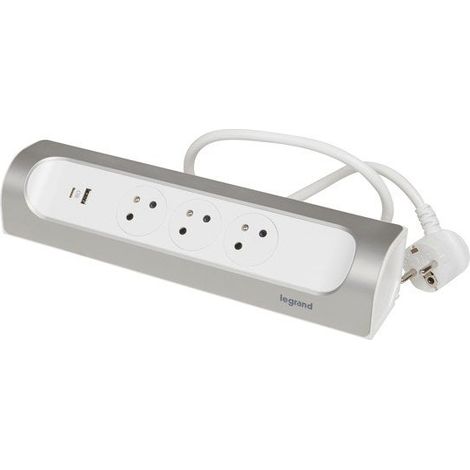 Regleta USB con cable compacta, 3 enchufes de aluminio LEGRAND