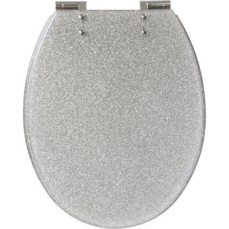 Gelco Toilettensitz mit silbernem Glitzer und sanfter Schließmechanik