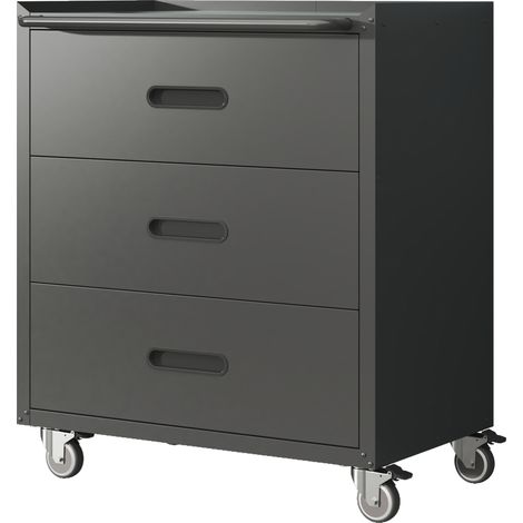 Armoire à outils métallique haut de gamme sur roulettes – armoire à outils 3 tiroirs, 75 × 42 × 88 cm, noir/gris, pour garage, bureau et maison (1/5)