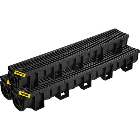 Kit Caniveau Extérieur, Lot de 3, Système de Drainage Tranchée Grille en Plastique PEHD 15 x 13 x 100 cm, avec 3 Embouts, Connexion à Emboîtement, pour Drain Jardin, Allée, Piscine, Passerelle (1/5)