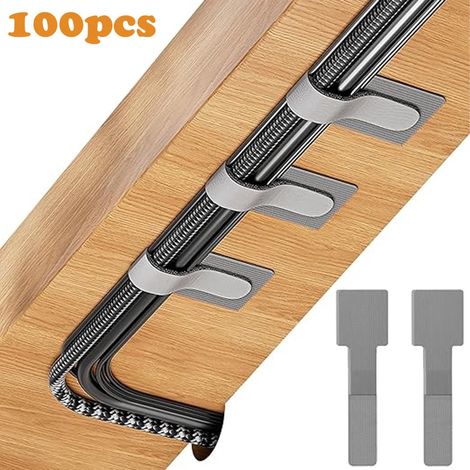 Organisateur ING, lot de 100 attaches auto-adhésives Velcro pour câbles d'alimentation, gris. (1/5)
