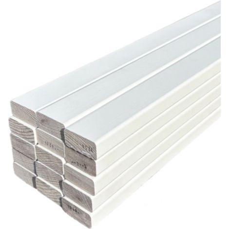 Lot de 15 Tasseaux Pin Abouté Peint Blanc, L.250 cm x l.2 cm, Ep.4 mm