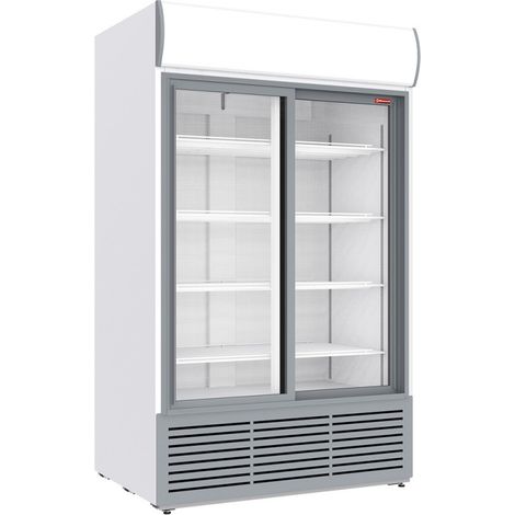 Vitrine ventilée positive 1230 litres, caisson lumineux, 2 portes coulissantes - BLANCHE - Diamond