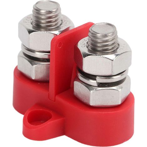 M10 3/8-Zoll-Stromverteiler-Klemmenblock mit zwei isolierten Bolzen für Auto, Anhänger, Boot, DC 48VRed