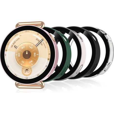 5 Pack Coque avec Protection D'écran Compatible pour Huawei Watch GT 6 41mm, Coque Rigide en PC HD avec Verre Trempé, Résistant aux rayures, Transparent, Noir, Rose, Vert, Starlight (1/5)