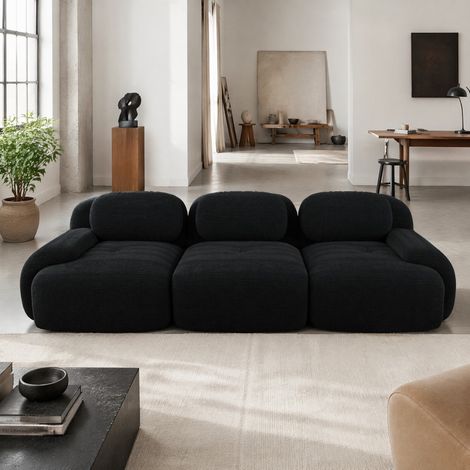 Sofá modular de 3 plazas en pana, sin montaje, negro HAVRYA (1/5)