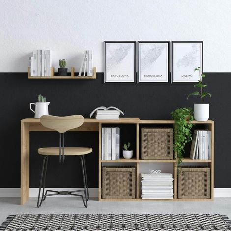 Bureau avec rangement cubes et étagère - effet chêne MARFA (1/4)