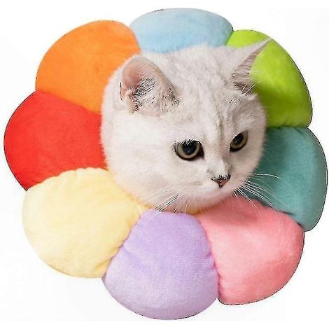 Collier arc-en-ciel pour chien et chat avec motif tournesol, coussin anti-léchage, collier de protection doux, ajustable, pour récupération post-opératoire, animaux domestiques, taille unique (1/4)