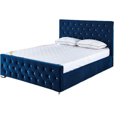Lit PRESTIGE 2 places 140x190 cm velours bleu sommier inclus (1/5)