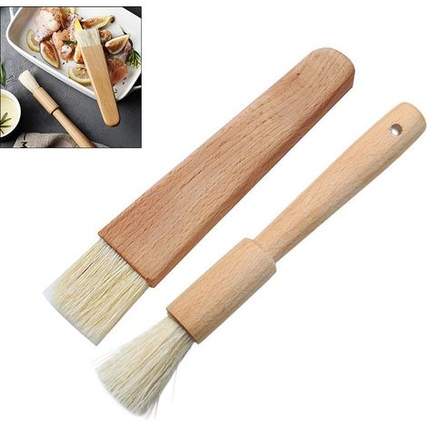 Lot de 2 pinceaux à badigeonner pour barbecue, avec manche en bois, pour huile, sauce et grillades. Idéal pour la pâtisserie, le beurre et le miel. Ustensiles de cuisine en bois. (1/5)