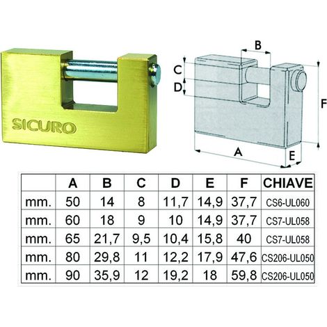Lucchetto Rettangolare In Ottone - mm.90 - 6 pz
