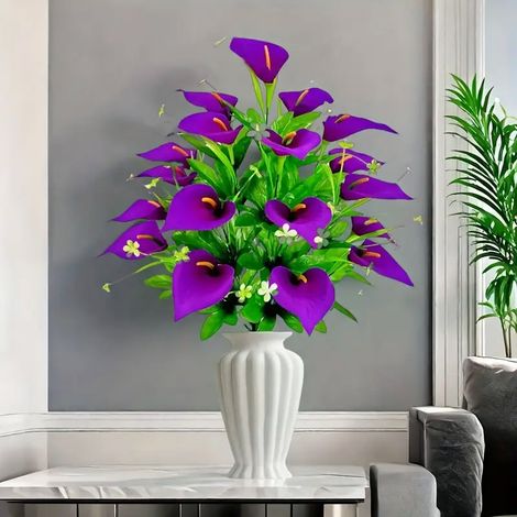 Bouquet de Fleurs Artificielles – Callas Blancs – Décoration Table, Mariage, Anniversaire – Plastique Résistant UV pour Jardin, Terrasse (1/5)