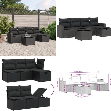 6-tlg. Garten-Sofagarnitur mit Kissen Schwarz Poly Rattan - Gartenmöbel - Outdoor-Lounge - Rattan Lounge Set - Esstischset - Balkonmöbel - Home & Living (1/5)