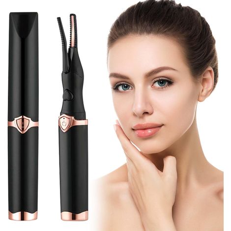 Recourbe-cils Chauffant, Recourbe-Cils Électrique USB Rechargeable avec 3 Niveaux de Température, Chauffage Rapide en 30 Secondes, Brosse en Silicone pour Cils Naturels et Falsifiés (Noir) (1/5)