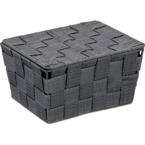 Cestino portaoggetti con coperchio piccola scatola decorativa 10,5 x 19,5 x 14,5 cm in plastica beige 130009488