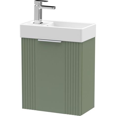 Retro Wall Hung 1 Door Cloakroom Vanity Basin Unit - 400mm, Satin Green