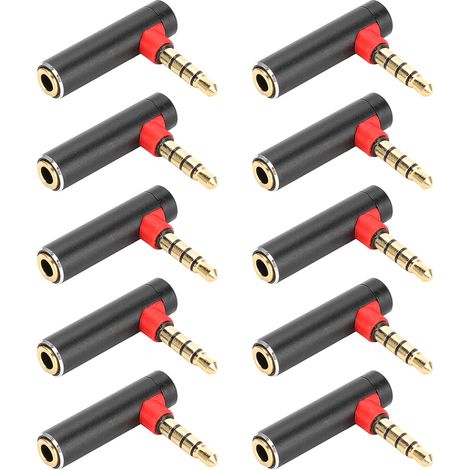 10 Pièces Adaptateur Audio 3.5mm Coudé 90° Mâle vers Femelle pour Casque Jack - Noir (1/5)