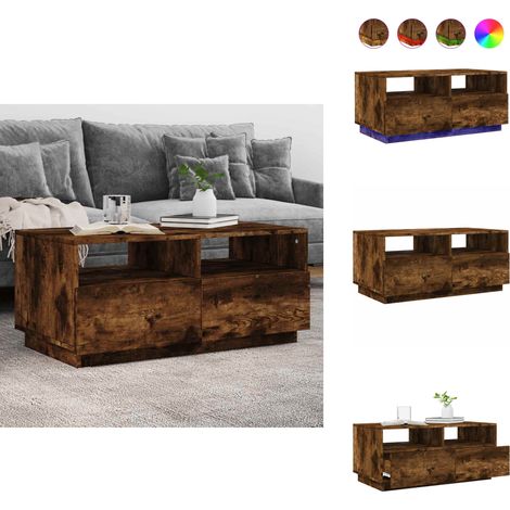 Table basse avec lumières LED chêne fumé 90x49x40 cm - Table Basse Design - Table Basse Led - Table Basse Lumineuse - Meuble Salon Tendance - Table D'appoint Moderne (1/5)