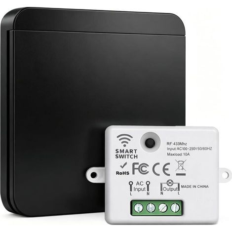 Funk-Lichtsteuerungsset, 433 MHz, 230 V, 10 A, mit Sender und Empfänger, Funk-Drucktaster mit 30 m Reichweite für Lampen bis 1000 W (1/5)