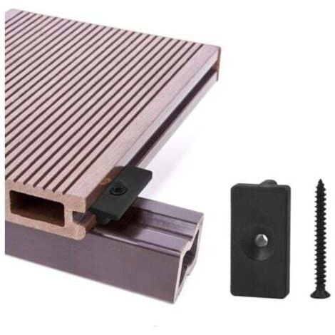 Clips de terrasse composites 100 pièces - attaches cachées de 6 mm / fixations en plastique pour terrasse, clip de fixation pour planche avec vis noires (100 pièces, fixations en T pour terrass