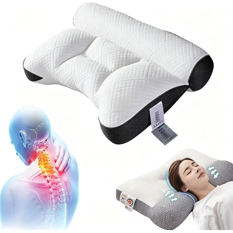 Oreiller ergonomique apnée sommeil – Anti-ronflement – 40x60 cm, gris – Mousse mémoire (1/4)
