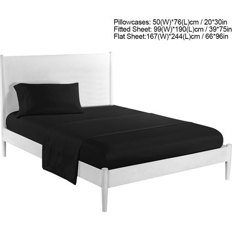 Ensemble de draps doux, couvre-lit à poches profondes, literie de haute qualité, noir, taille 1 place, 3 pièces (1/4)