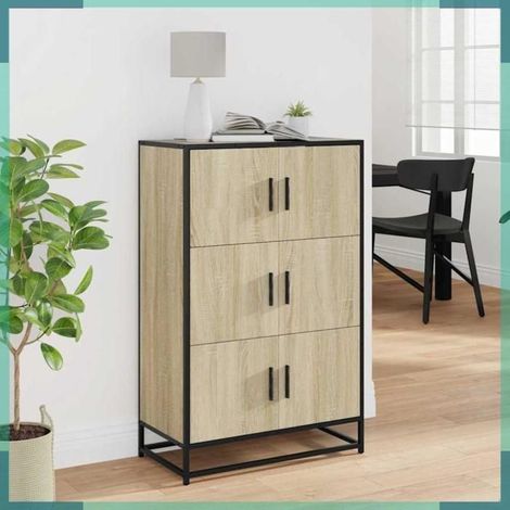 849070 Buffet haut chêne sonoma 68x35x106,5 cm bois ingénierie métal (1/5)