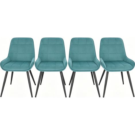 Set di 4 sedie da pranzo in velluto turchese con gambe in metallo (1/5)