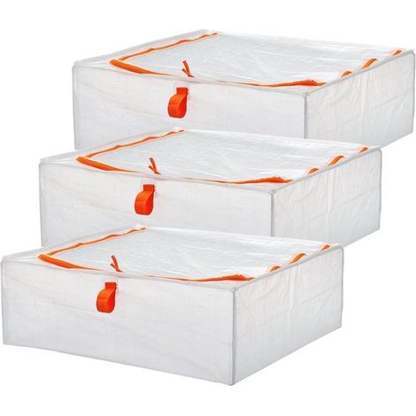 Lot de 3 sacs de rangement transparents pour vêtements - Sacs de rangement en plastique - Anti-poussière - Pliables - Transparents - 55 x 49 x 19 cm - Idéaux pour vêtements, couvertures, linge de lit  (1/5)