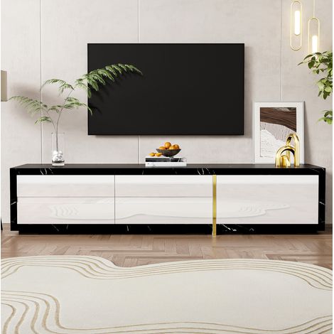 Mobile TV Moderno a Lunghezza Variabile (140-260 cm), Rotazione, Effetto Marmo Nero (1/5)