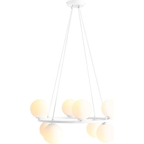 Pendelleuchte Metall Glas E14 68 cm breit H: max. 110 cm Weiß rund Kugelschirm Modern Hängelampe