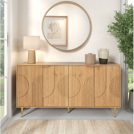 Aparador 140x40x72 cm con 4 puertas y estantes ajustables, en MDF, natural (1/5)