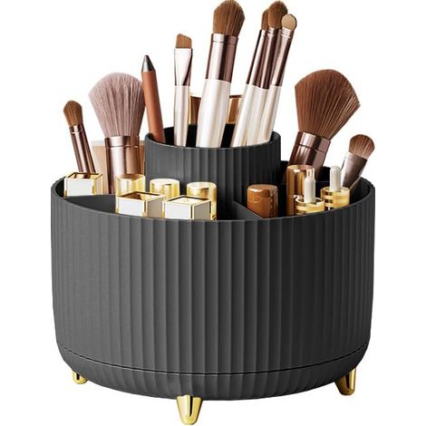 Grande boîte de rangement pour le maquillage, support de rangement rotatif à 360 ° pour les pinceaux de maquillage, avec 5 compartiments, adapté à la coiffeuse, à la salle de bain et à la chambre (noi