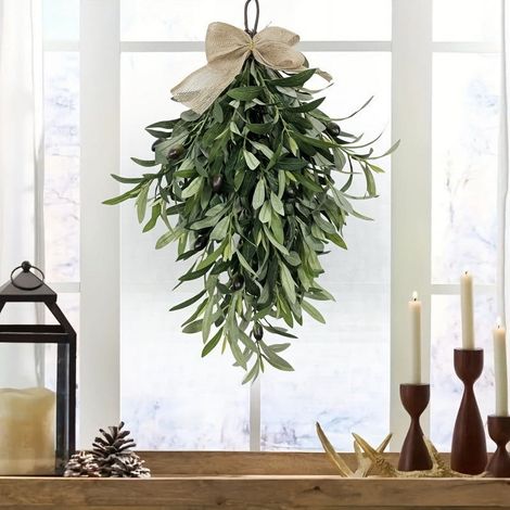 Guirlande Verte Artificielle - Forme De Goutte D'olivier - Décoration Murale Pour Porte D'entrée - Arche De Mariage - 60 cm - 1 Pièce (1/5)