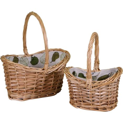 Ovales Weidenkorbset 1-2 mit natürlicher Fütterung 22x16h23 cm
