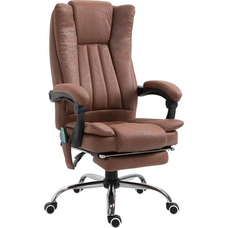 Office Chair with Massage Heat, Microfibre Reclining Computer Desk Chair with Footrest Adjustable Height, Swivel Wheels for Home Office, Brown (1/5)