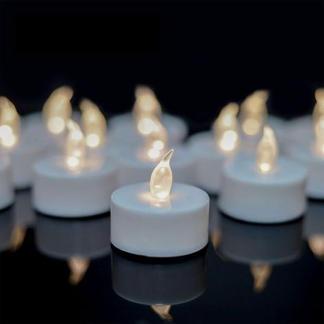 24er-Packung CR2032 LED-Teelichter, flammenlose Teelichter, flackerndes Licht, über 100 Stunden Brenndauer (weißes Gehäuse, warmweißes Licht, 24 Stück [Energieklasse E])