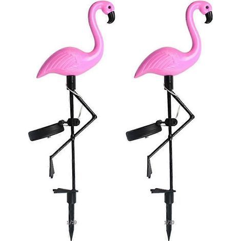 Lot de 2 lampes solaires LED d'extérieur flamant rose, guirlandes décoratives pour jardin. (1/4)