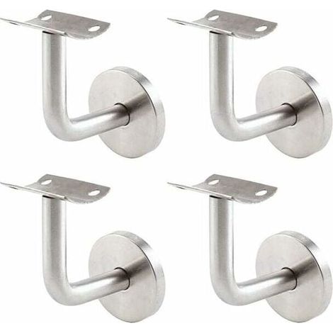Supports de rampe d'escalier muraux en acier inoxydable - Lot de 4 supports de rampe d'escalier muraux - Couleur argent (1/4)