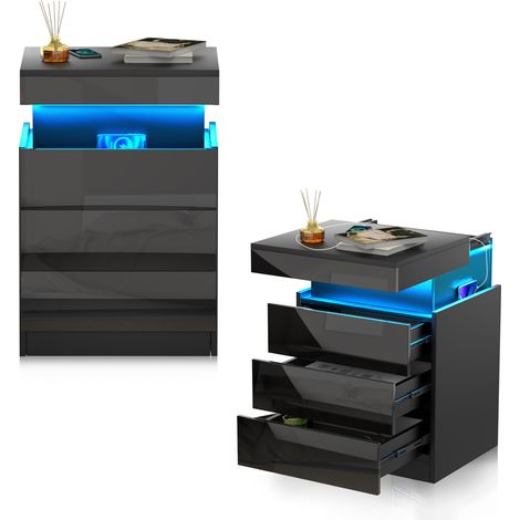 Table de Chevet LED avec 3 Tiroirs - 16 Coloris Personnalisables & Éclairage d'Ambiance, Panneau de Particules Résistant (45x40x67cm) - Multifonctionnelle pour Chambre/Salon/Game Room (1/5)